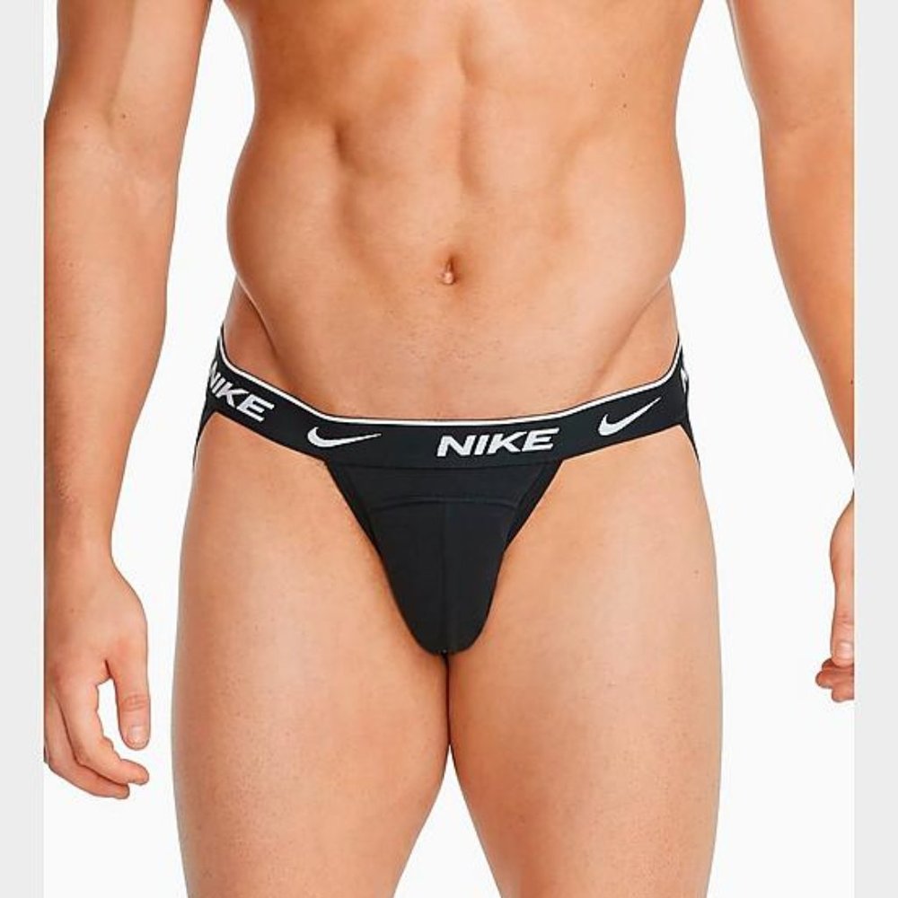 (2 PAIR!!) NIKE MENS BRAND NEW BLACK EVERYDAY STRETCH COTTON SPANDEX JOCKSTRAP M - Picture 9 of 16